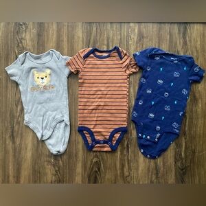 Carter's Gray, Orange, and Blue Bear and Stripes Bodysuits